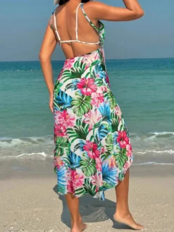 Paréos pour femmes imprimé floral vert maillots de bain sexy d'été