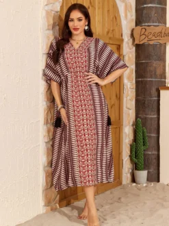 Paréos robes maxi oversize à cordon de serrage manches mi-longues col en V maillots de bain verts décontractés pour la plage