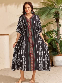Paréos robes maxi oversize à cordon de serrage manches mi-longues col en V maillots de bain verts décontractés pour la plage