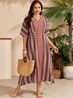 Paréos robes maxi oversize à cordon de serrage manches mi-longues col en V maillots de bain verts décontractés pour la plage