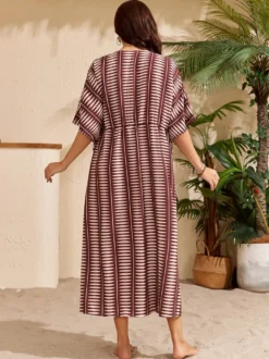 Paréos robes maxi oversize à cordon de serrage manches mi-longues col en V maillots de bain verts décontractés pour la plage