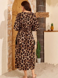 Paréos robes maxi oversize à cordon de serrage manches mi-longues col en V maillots de bain verts décontractés pour la plage