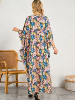 Paréos robes maxi oversize à manches longues imprimé léopard col en V manches chauve-souris maillots de bain de plage colorés et décontractés