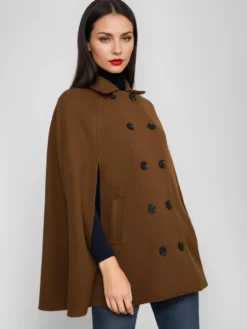 Poncho à double boutonnage en laine pour femme 2026