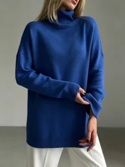 Pull col roulé oversize avec fentes latérales pour femme 2026