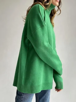 Pull col roulé oversize avec fentes latérales pour femme 2026