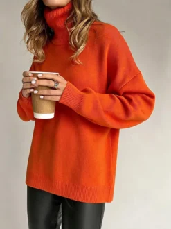 Pull col roulé oversize avec fentes latérales pour femme 2026