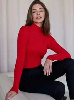 Pull Femme Chandails Simple Col Haut Manches Longues