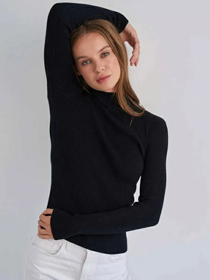 Pull Femme Chandails Simple Col Haut Manches Longues