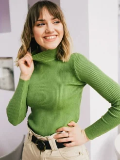 Pull Femme Chandails Simple Col Haut Manches Longues