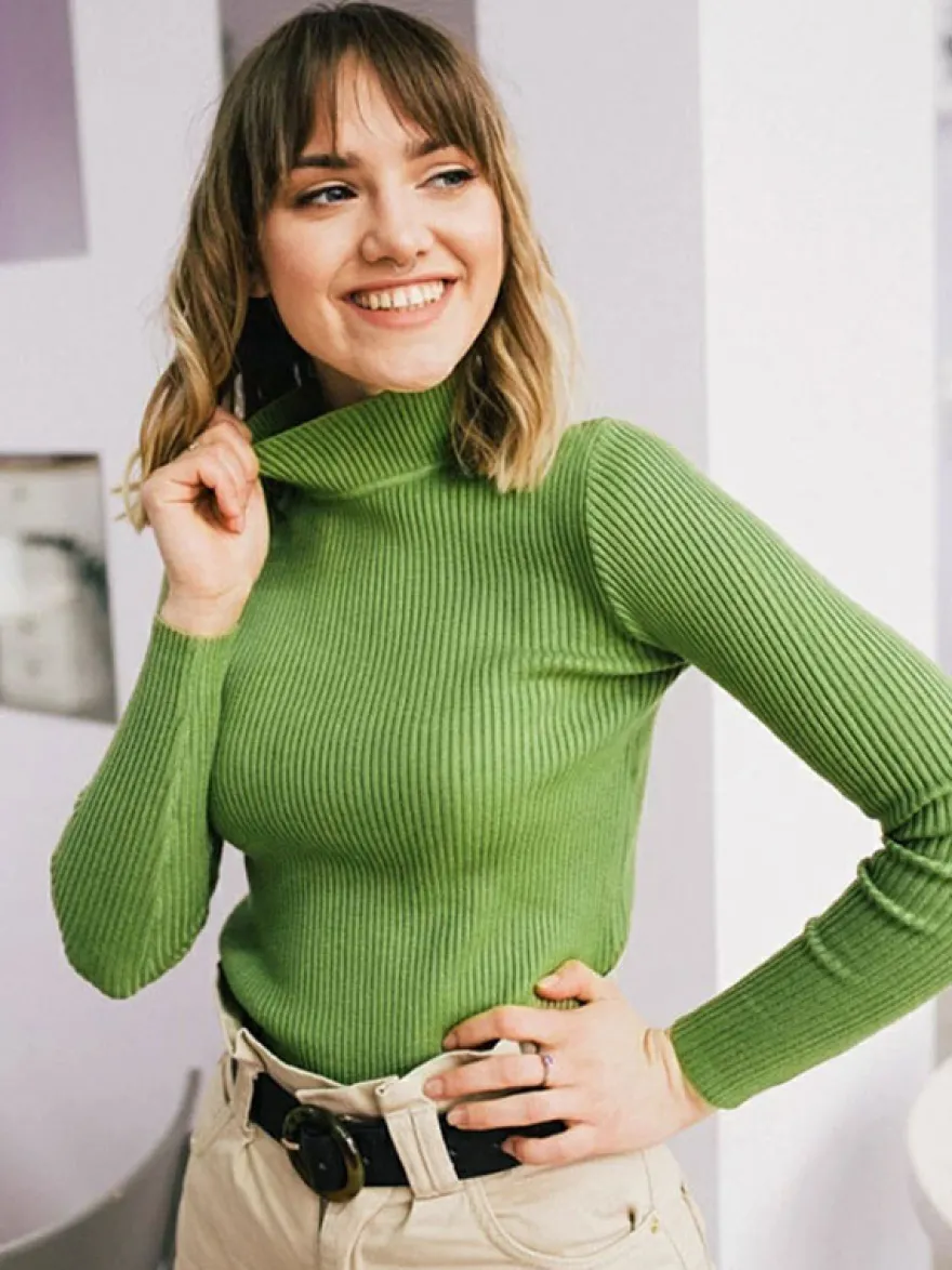 Pull Femme Chandails Simple Col Haut Manches Longues