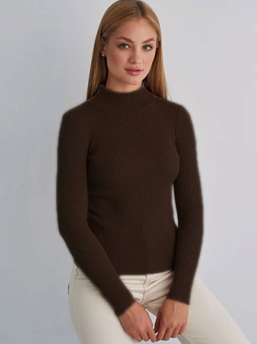 Pull Femme Chandails Simple Col Haut Manches Longues