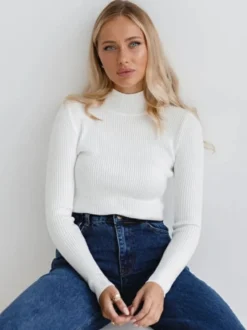Pull Femme Chandails Simple Col Haut Manches Longues