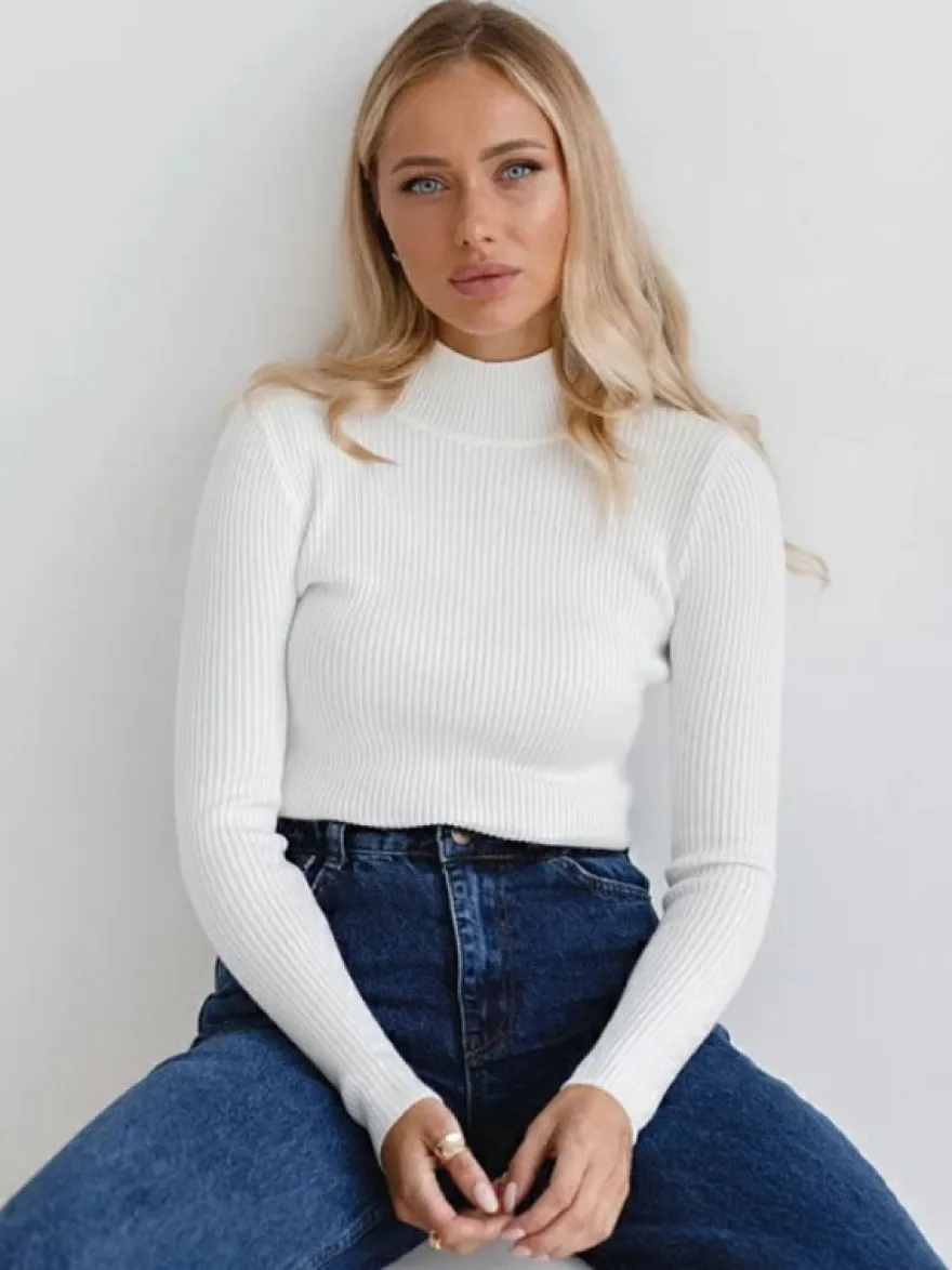 Pull Femme Chandails Simple Col Haut Manches Longues