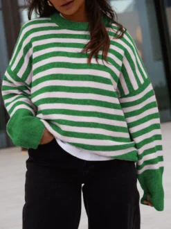 Pull-over à rayures color block col rond poignets contrastés maille oversize
