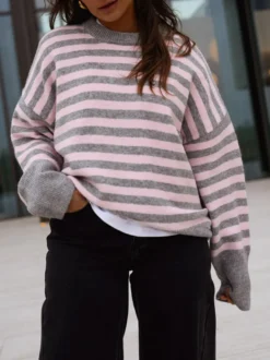 Pull-over à rayures color block col rond poignets contrastés maille oversize