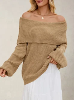 Pull oversize en maille à manches lanternes et épaules dénudées