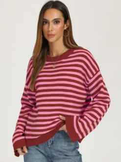 Pull oversize en maille à rayures color block et col rond épaules tombantes