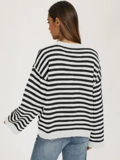 Pull oversize en maille à rayures color block et col rond épaules tombantes