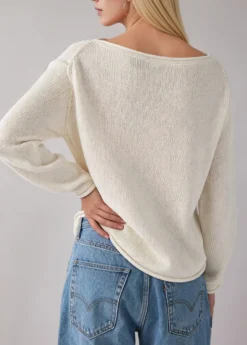Pull oversize en maille à rayures unies et épaules dénudées