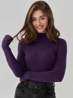 Pulls Pour Femme Gris Col Montant Manches Longues Chandails