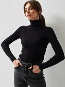 Pulls Pour Femme Kaki Col Montant Manches Longues Acrylique Chandail