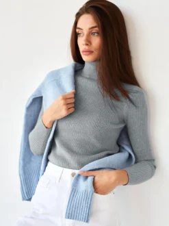 Pulls Pour Femme Kaki Col Montant Manches Longues Acrylique Chandail