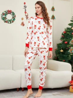 Pyjamas de Noël familiaux imprimés bonhomme en pain d'épice blanc et rouge 2026