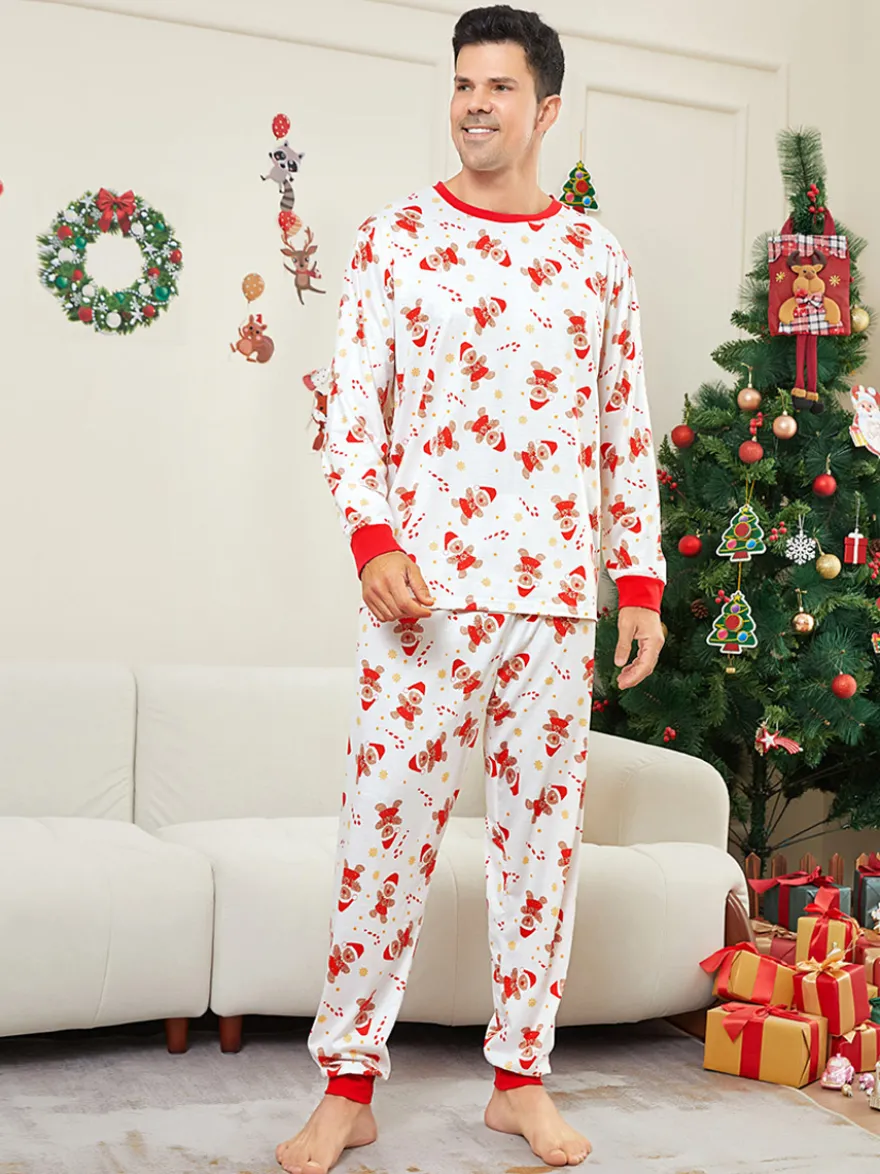 Pyjamas de Noël familiaux imprimés bonhomme en pain d'épice blanc et rouge 2026