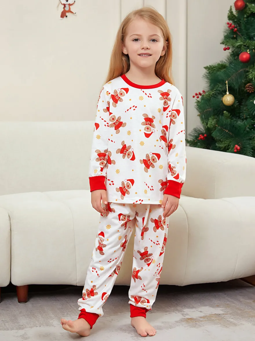 Pyjamas de Noël familiaux imprimés bonhomme en pain d'épice blanc et rouge 2026