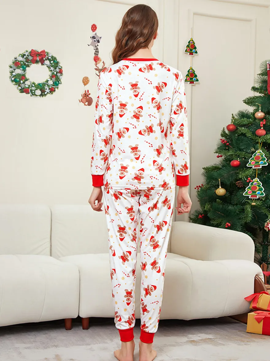 Pyjamas de Noël familiaux imprimés bonhomme en pain d'épice blanc et rouge 2026