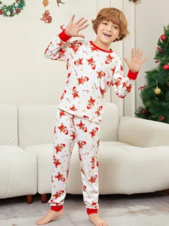 Pyjamas de Noël familiaux imprimés bonhomme en pain d'épice blanc et rouge 2026