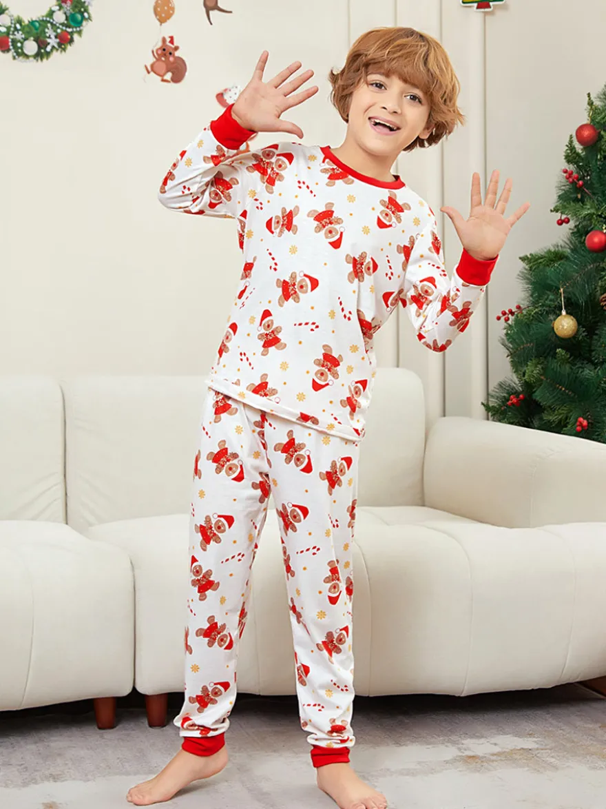 Pyjamas de Noël familiaux imprimés bonhomme en pain d'épice blanc et rouge 2026