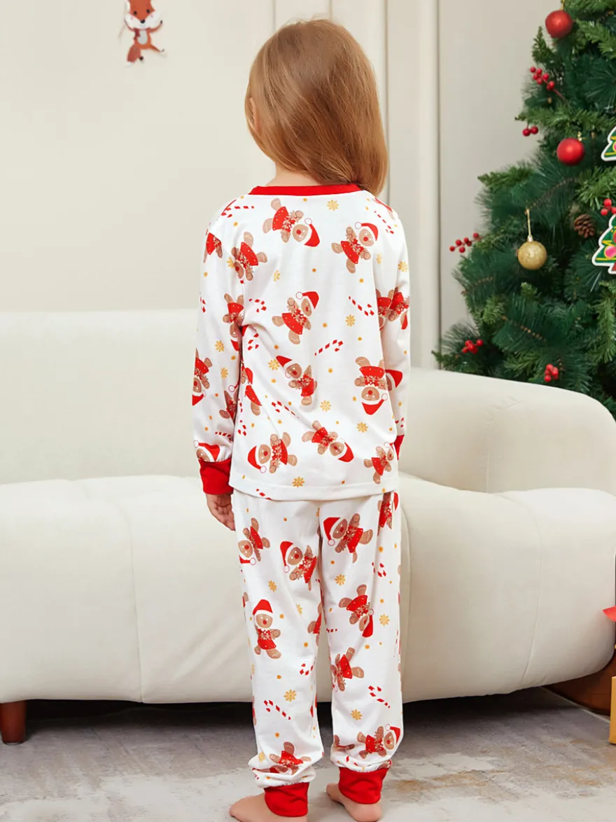 Pyjamas de Noël familiaux imprimés bonhomme en pain d'épice blanc et rouge 2026