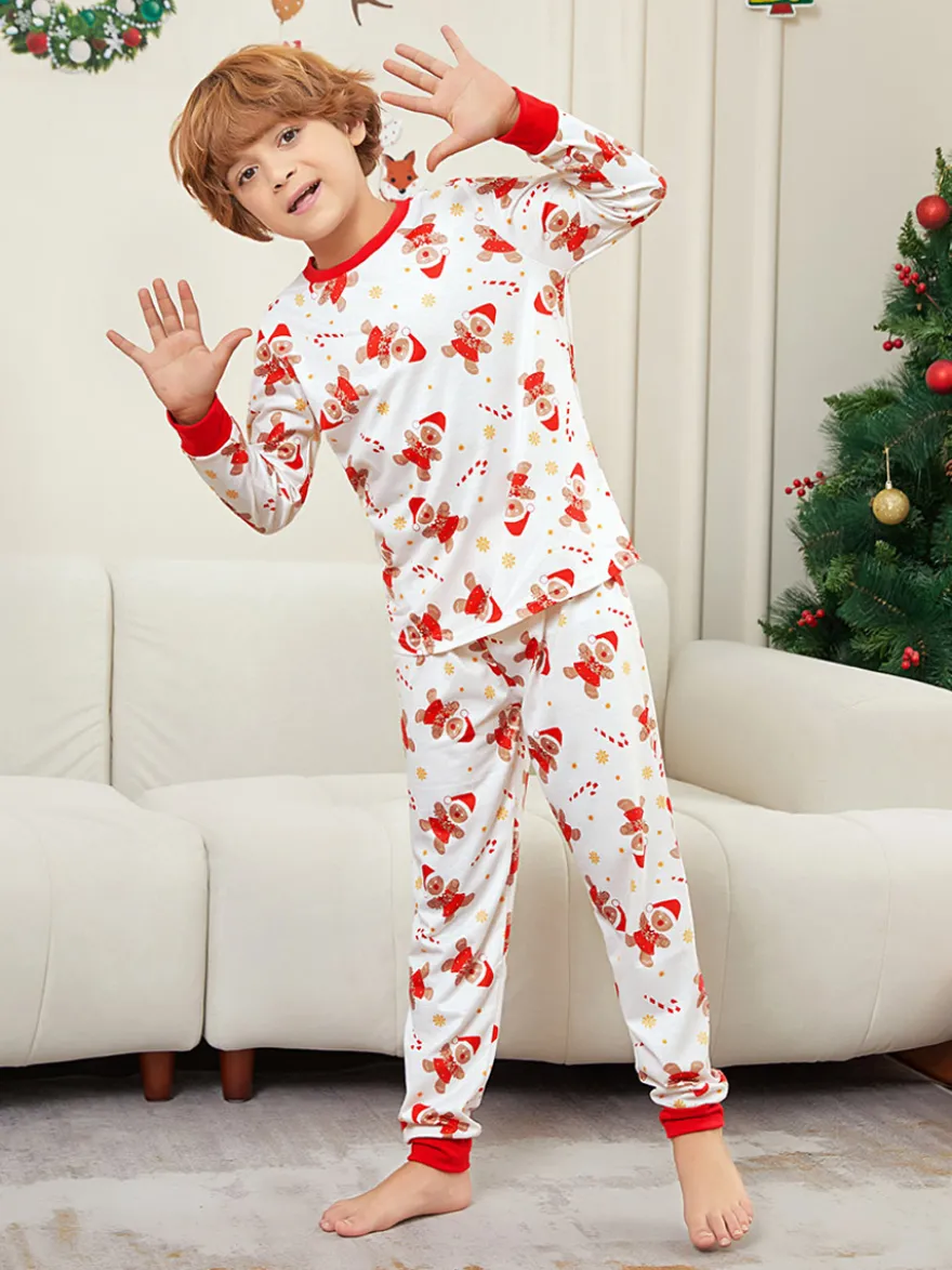 Pyjamas de Noël familiaux imprimés bonhomme en pain d'épice blanc et rouge 2026