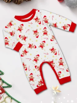 Pyjamas de Noël familiaux imprimés bonhomme en pain d'épice blanc et rouge 2026