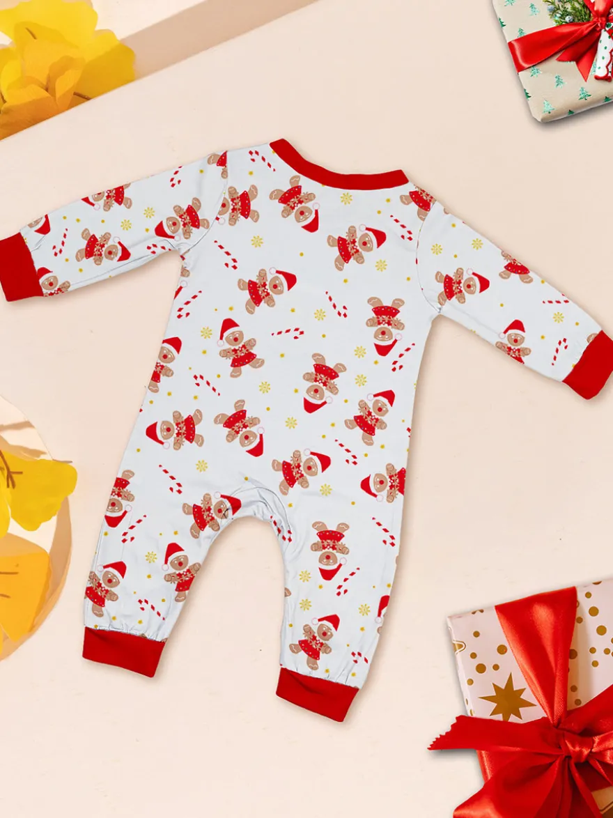 Pyjamas de Noël familiaux imprimés bonhomme en pain d'épice blanc et rouge 2026