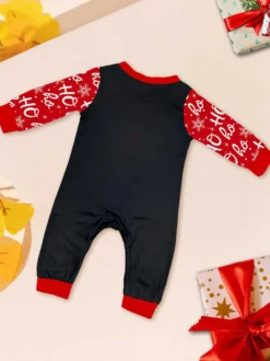 Pyjamas de Noël noirs et rouges pour toute la famille avec haut bonnet de Père Noël et pantalon Ho Ho Ho (collection 2026)