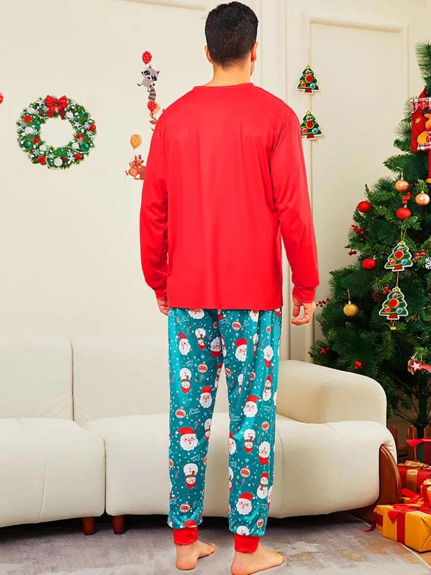 Pyjamas familiaux rouges et turquoise avec imprimé Joyeux Noël 2026