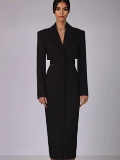 Robe blazer découpée à manches longues robe mi-longue de printemps pour femmes 2026