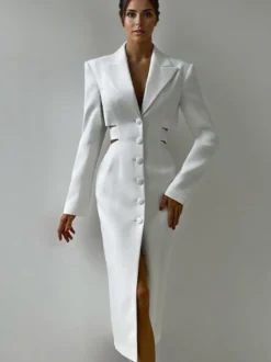 Robe blazer découpée à manches longues robe mi-longue de printemps pour femmes 2026