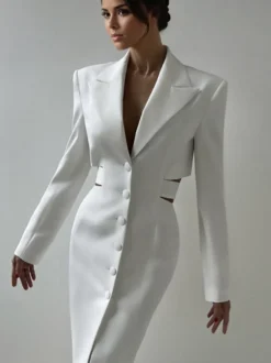 Robe blazer découpée à manches longues robe mi-longue de printemps pour femmes 2026