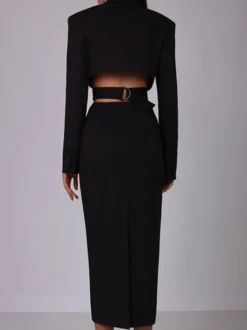 Robe blazer découpée à manches longues robe mi-longue de printemps pour femmes 2026