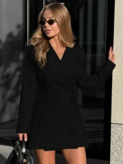 Robe blazer élégante pour femme mini-robe - Ceinture cache-cœur col cranté coupe ajustée - Collection printemps-été 2026