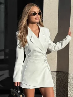 Robe blazer élégante pour femme mini-robe - Ceinture cache-cœur col cranté coupe ajustée - Collection printemps-été 2026