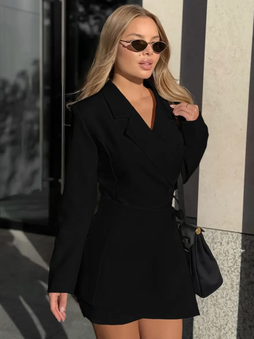 Robe blazer élégante pour femme mini-robe - Ceinture cache-cœur col cranté coupe ajustée - Collection printemps-été 2026