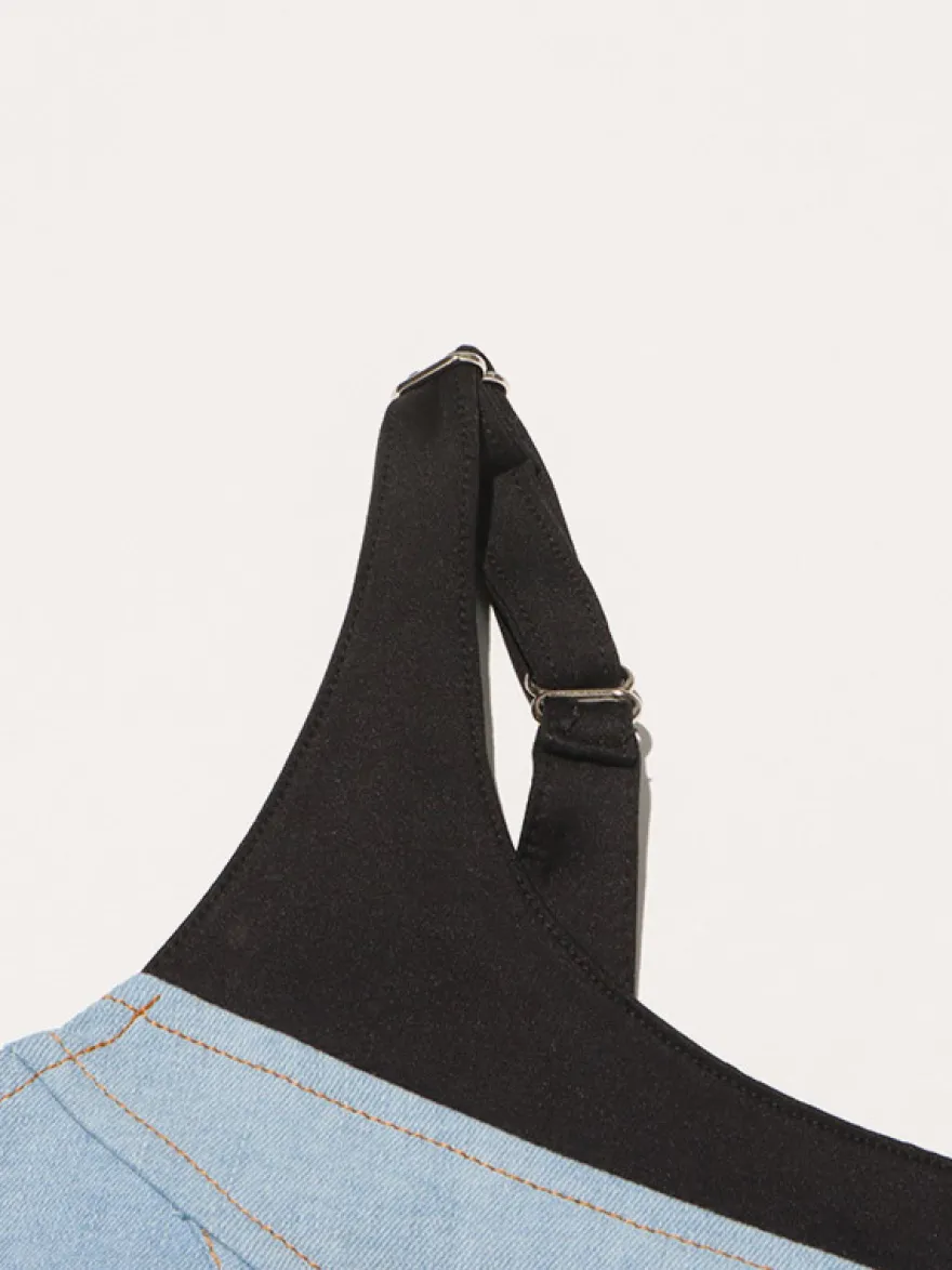 Robe bleue mini sans manches à col rond et taille haute idéale pour tous les jours.