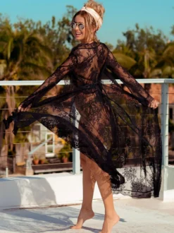 Robe Bohème Longue Femme avec Manches Longues Coupe Cintrée Unicolore