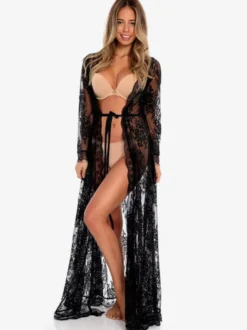 Robe Bohème Longue Femme avec Manches Longues Coupe Cintrée Unicolore