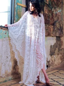 Robe Bohème Longue Femme avec Manches Longues Volantes à Col V Bas Evasée Unicolore